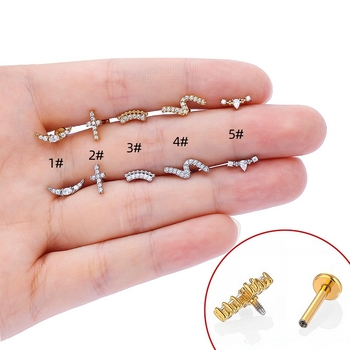 316L rozsdamentes acél – hold alakú, kubikus cirkónium, belső fül piercing, lapos hátú