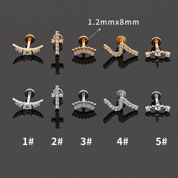 316L rozsdamentes acél – hold alakú, kubikus cirkónium, belső fül piercing, lapos hátú