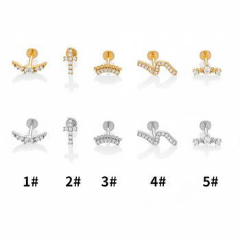 316L rozsdamentes acél – hold alakú, kubikus cirkónium, belső fül piercing, lapos hátú