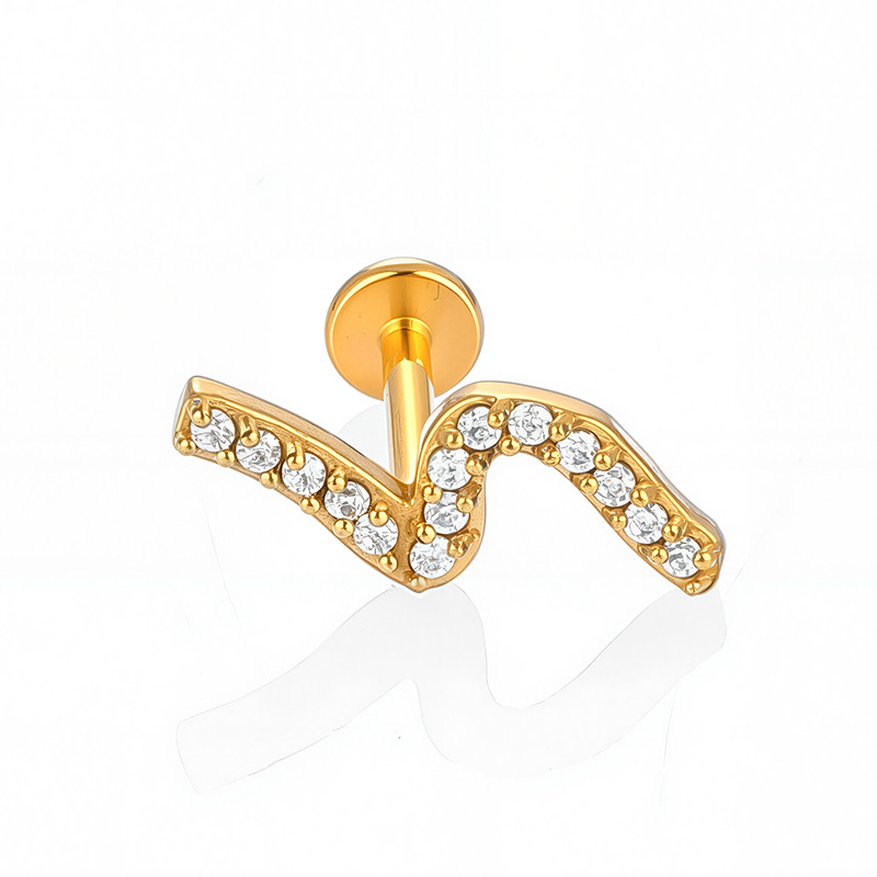 316L rozsdamentes acél – hold alakú, kubikus cirkónium, belső fül piercing, lapos hátú