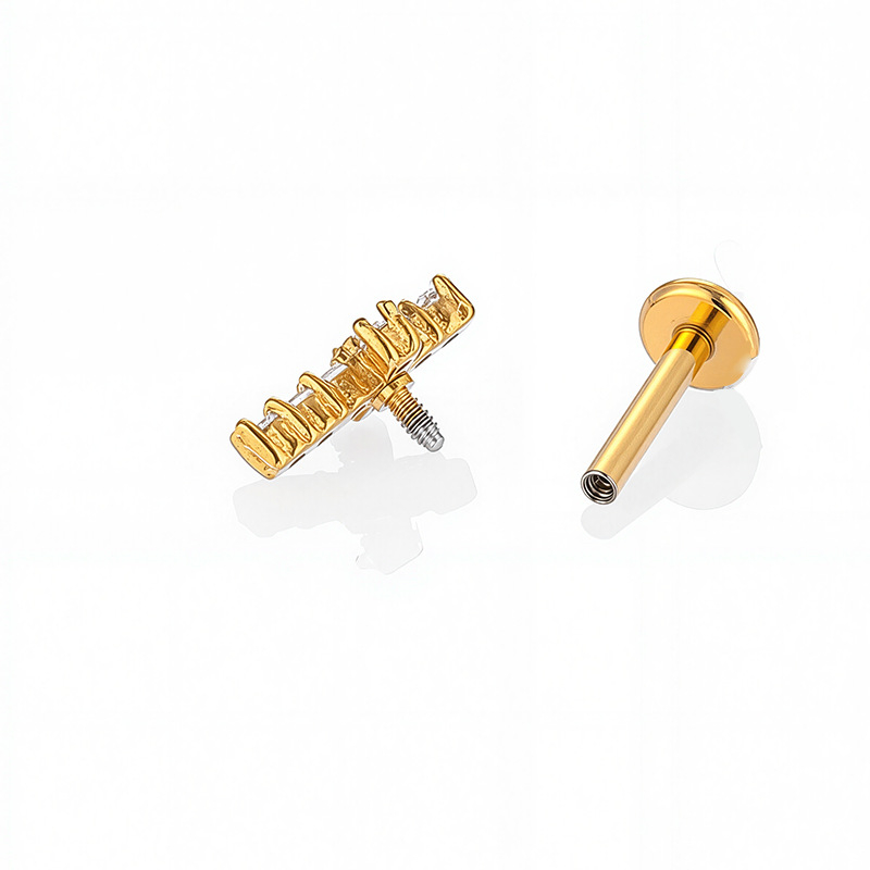 316L rozsdamentes acél – hold alakú, kubikus cirkónium, belső fül piercing, lapos hátú