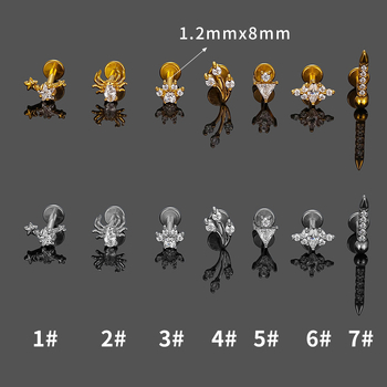 Csillag alakú ajak- és fülcsipessz 316L rozsdamentes acélból, cirkónium kristályokkal, elektroplattázott bevonattal