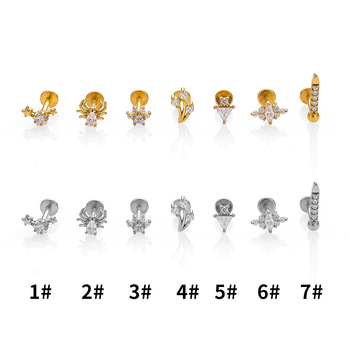 Csillag alakú ajak- és fülcsipessz 316L rozsdamentes acélból, cirkónium kristályokkal, elektroplattázott bevonattal