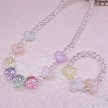 Детски комплект огърлица и гривна, акрил, ръчна изработка, сърцевиден дизайн, за деца 6–10 г и над 10 г