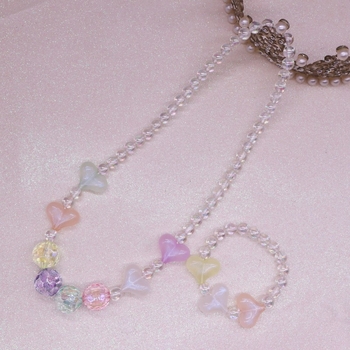 Детски комплект огърлица и гривна, акрил, ръчна изработка, сърцевиден дизайн, за деца 6–10 г и над 10 г