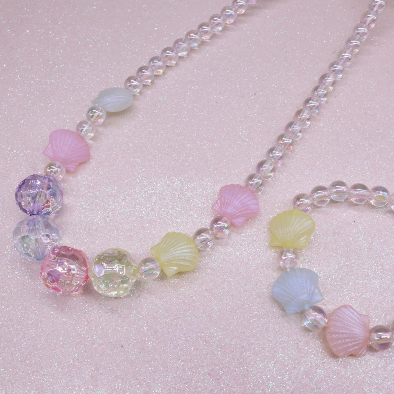 Детски комплект огърлица и гривна, акрил, ръчна изработка, сърцевиден дизайн, за деца 6–10 г и над 10 г