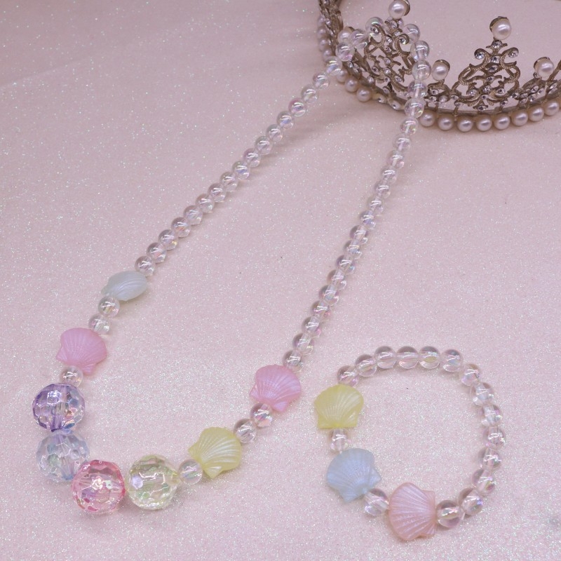 Детски комплект огърлица и гривна, акрил, ръчна изработка, сърцевиден дизайн, за деца 6–10 г и над 10 г