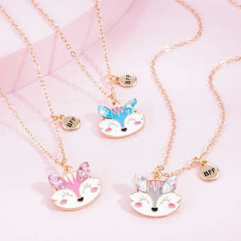 Колие с висулка лисица в карикатурен стил, от сплав, с ефект на капки масло, за деца (6–10 години и над 10)