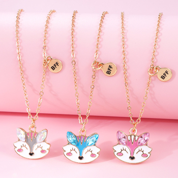 Колие с висулка лисица в карикатурен стил, от сплав, с ефект на капки масло, за деца (6–10 години и над 10)