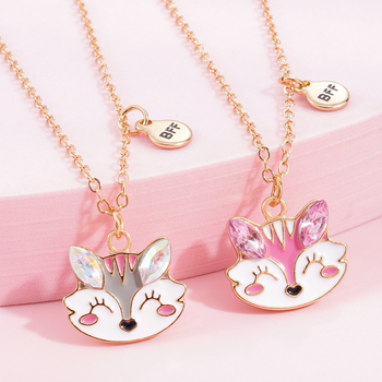 Колие с висулка лисица в карикатурен стил, от сплав, с ефект на капки масло, за деца (6–10 години и над 10)