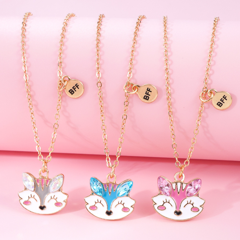 Колие с висулка лисица в карикатурен стил, от сплав, с ефект на капки масло, за деца (6–10 години и над 10)