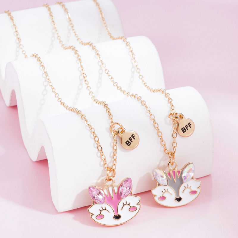 Колие с висулка лисица в карикатурен стил, от сплав, с ефект на капки масло, за деца (6–10 години и над 10)