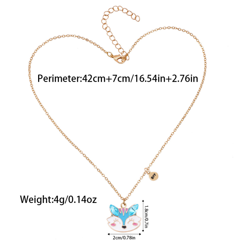 Колие с висулка лисица в карикатурен стил, от сплав, с ефект на капки масло, за деца (6–10 години и над 10)