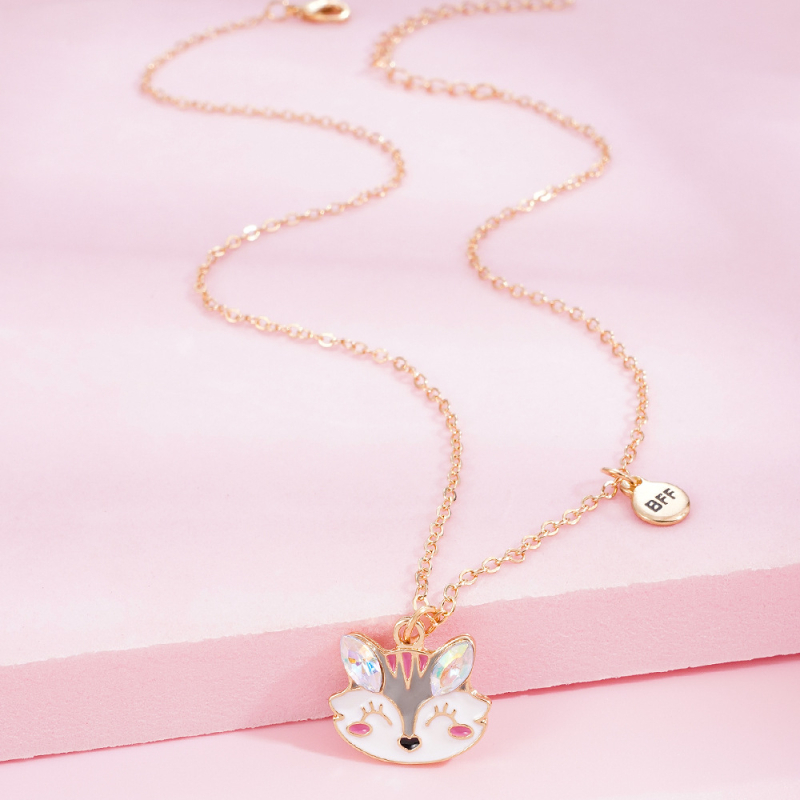 Колие с висулка лисица в карикатурен стил, от сплав, с ефект на капки масло, за деца (6–10 години и над 10)