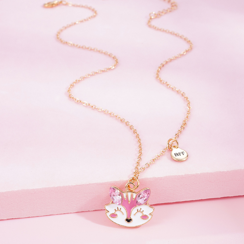 Колие с висулка лисица в карикатурен стил, от сплав, с ефект на капки масло, за деца (6–10 години и над 10)