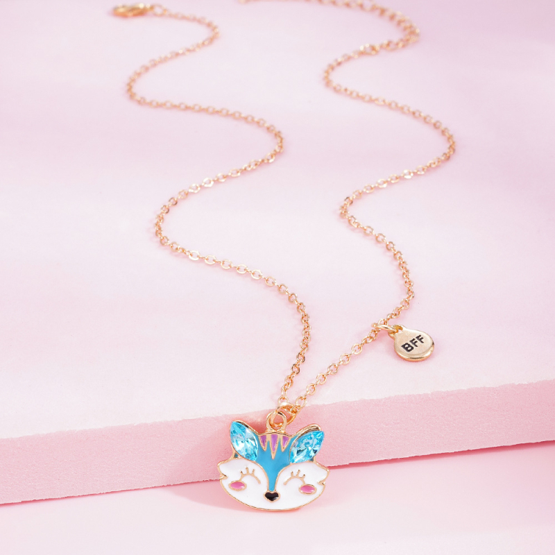 Колие с висулка лисица в карикатурен стил, от сплав, с ефект на капки масло, за деца (6–10 години и над 10)