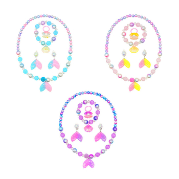 Комплект детски бижута: огърлица, пръстен и обеци с ракушка и опашка на русалка; материал пластмаса/смола; за деца; възраст 3–6, 6–10 и над 10 години; стартира пролет 2024