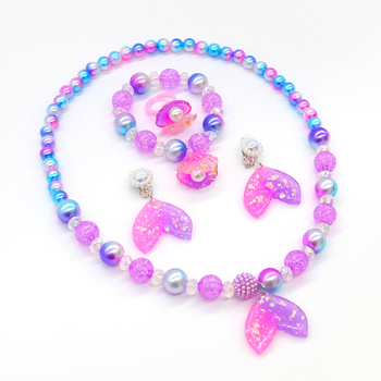 Комплект детски бижута: огърлица, пръстен и обеци с ракушка и опашка на русалка; материал пластмаса/смола; за деца; възраст 3–6, 6–10 и над 10 години; стартира пролет 2024