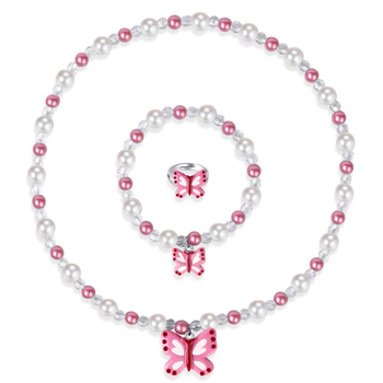 Детско колие с висулка от смола във форма на пеперуда и мъниста, диамантовидна форма, дължина 41–50 см