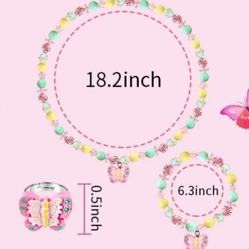 Детско колие с висулка от смола във форма на пеперуда и мъниста, диамантовидна форма, дължина 41–50 см