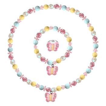 Детско колие с висулка от смола във форма на пеперуда и мъниста, диамантовидна форма, дължина 41–50 см