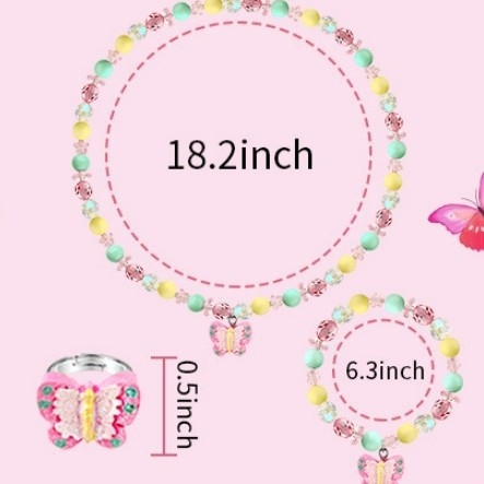 Детско колие с висулка от смола във форма на пеперуда и мъниста, диамантовидна форма, дължина 41–50 см