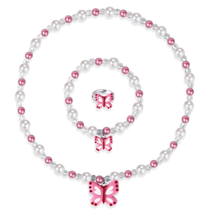 Детско колие с висулка от смола във форма на пеперуда и мъниста, диамантовидна форма, дължина 41–50 см