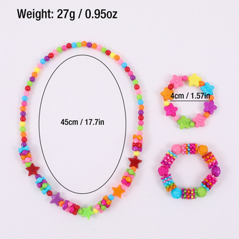 Gyermekeknek készülő karkötő és nyaklánc készlet, akril gyöngyök, kézzel készített gyöngyözés, virág- és csillagmintás, karkötő és nyaklánc együtt, 3–10 éveseknek