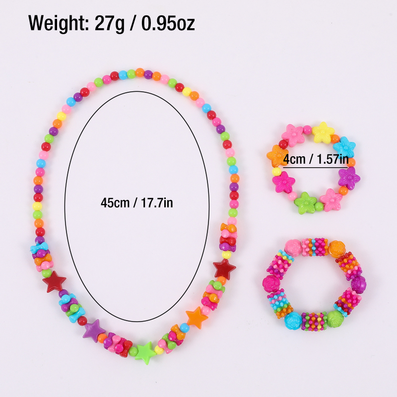 Gyermekeknek készülő karkötő és nyaklánc készlet, akril gyöngyök, kézzel készített gyöngyözés, virág- és csillagmintás, karkötő és nyaklánc együtt, 3–10 éveseknek