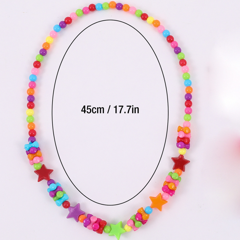 Gyermekeknek készülő karkötő és nyaklánc készlet, akril gyöngyök, kézzel készített gyöngyözés, virág- és csillagmintás, karkötő és nyaklánc együtt, 3–10 éveseknek