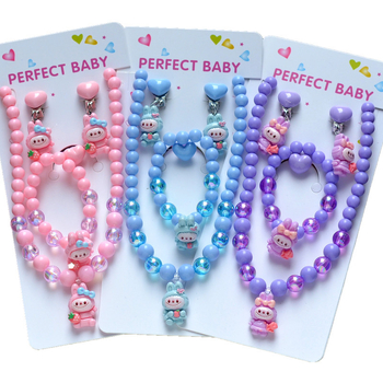 Огърлица за деца, комплект с мъниста, карикатурни животински мотиви, пластмаса/смола, топчеста верига, многослойна