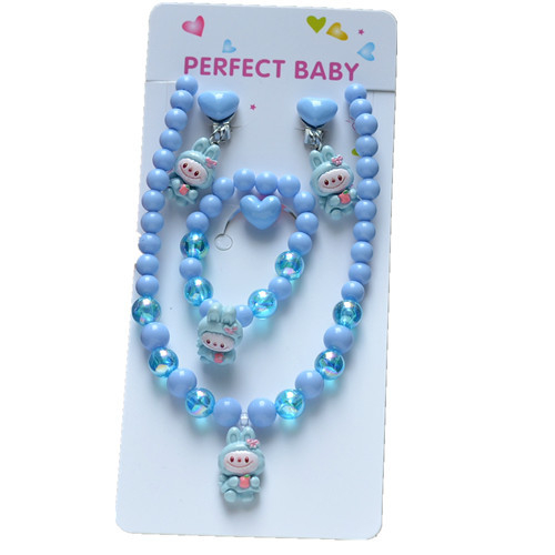 Огърлица за деца, комплект с мъниста, карикатурни животински мотиви, пластмаса/смола, топчеста верига, многослойна