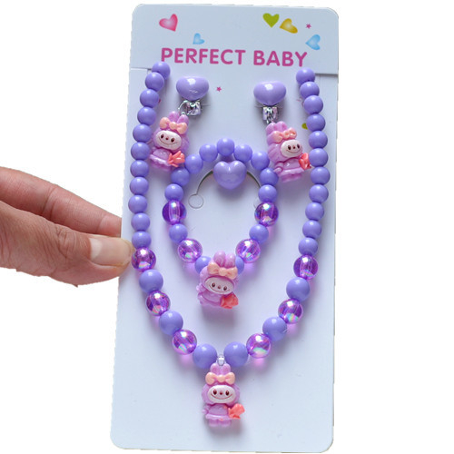 Огърлица за деца, комплект с мъниста, карикатурни животински мотиви, пластмаса/смола, топчеста верига, многослойна