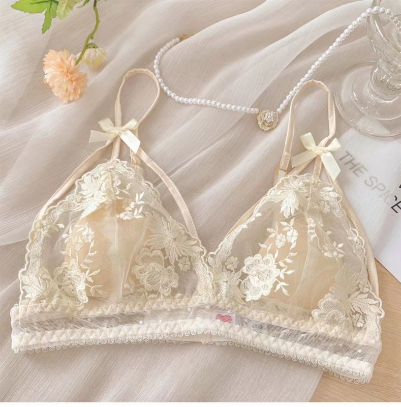 Νάιλον σουτιέν χωρίς σύρμα, 3/4 Κούπα, Γαλλικού στυλ Τριγωνικά Κύπελλα, Ρυθμιζόμενο Κλείσιμο Πλάτης (Τρεις Σειρές)