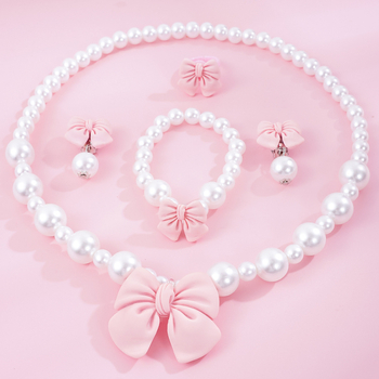 Set copii Bow-Tie: colier din mărgele acrilice, include cercei și brățară, lanț cu bile