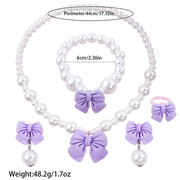 Set copii Bow-Tie: colier din mărgele acrilice, include cercei și brățară, lanț cu bile