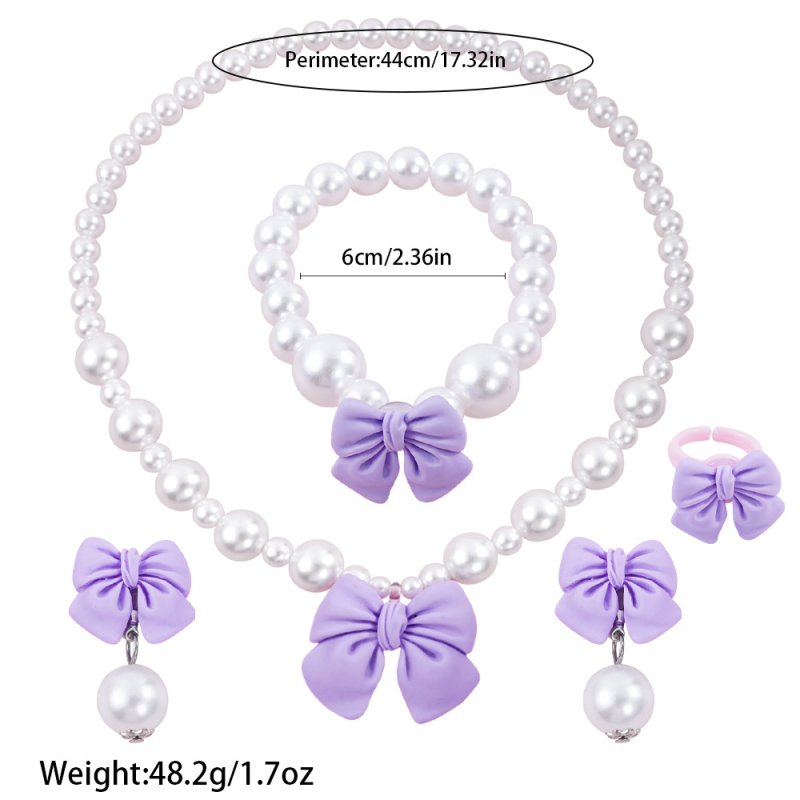 Set copii Bow-Tie: colier din mărgele acrilice, include cercei și brățară, lanț cu bile