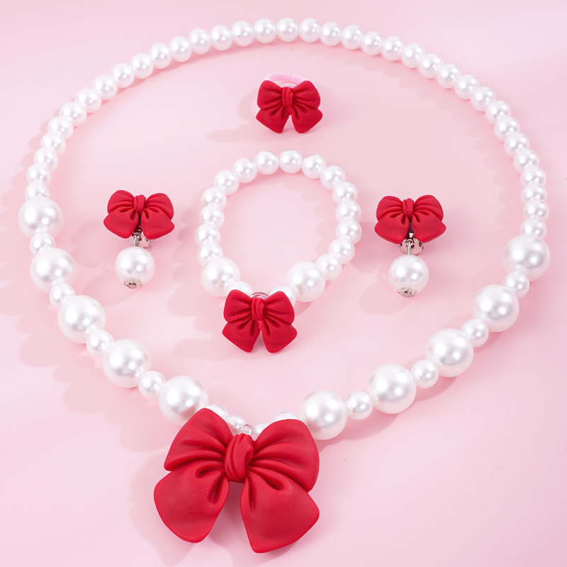 Set copii Bow-Tie: colier din mărgele acrilice, include cercei și brățară, lanț cu bile