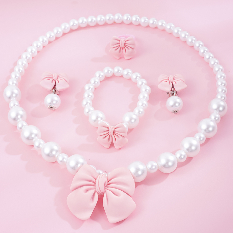 Set copii Bow-Tie: colier din mărgele acrilice, include cercei și brățară, lanț cu bile