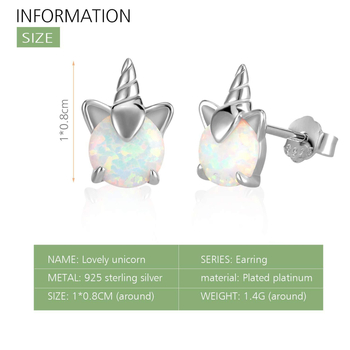 Σκουλαρίκια από Ασήμι 925 με Οπάλ και Μονόκερο, Γεωμετρικός Σχεδιασμός, Πλατίνωση, Με Πολύτιμους Λίθους