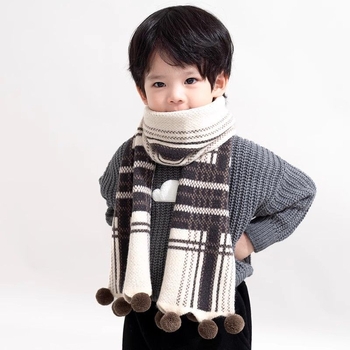 Gyerekeknek szóló sál, poliészter kötött, kockás mintázat, fiúknak, tavasz