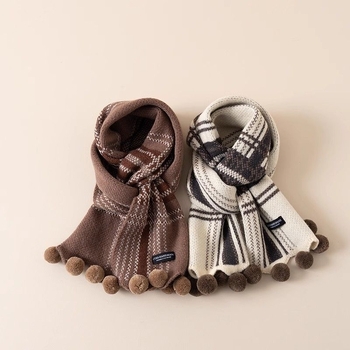 Gyerekeknek szóló sál, poliészter kötött, kockás mintázat, fiúknak, tavasz