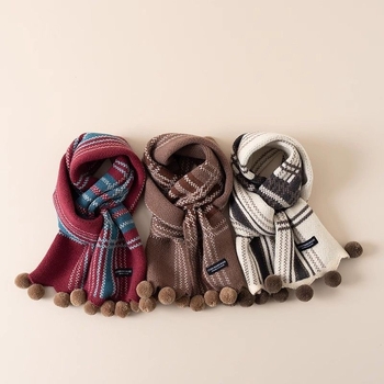 Gyerekeknek szóló sál, poliészter kötött, kockás mintázat, fiúknak, tavasz