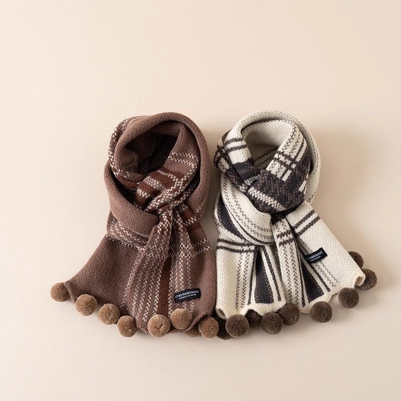 Gyerekeknek szóló sál, poliészter kötött, kockás mintázat, fiúknak, tavasz