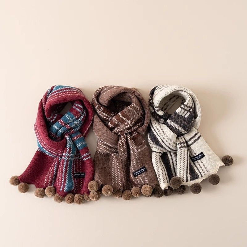 Gyerekeknek szóló sál, poliészter kötött, kockás mintázat, fiúknak, tavasz