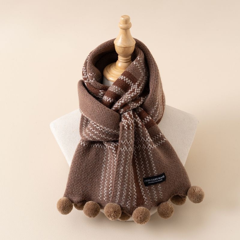 Gyerekeknek szóló sál, poliészter kötött, kockás mintázat, fiúknak, tavasz