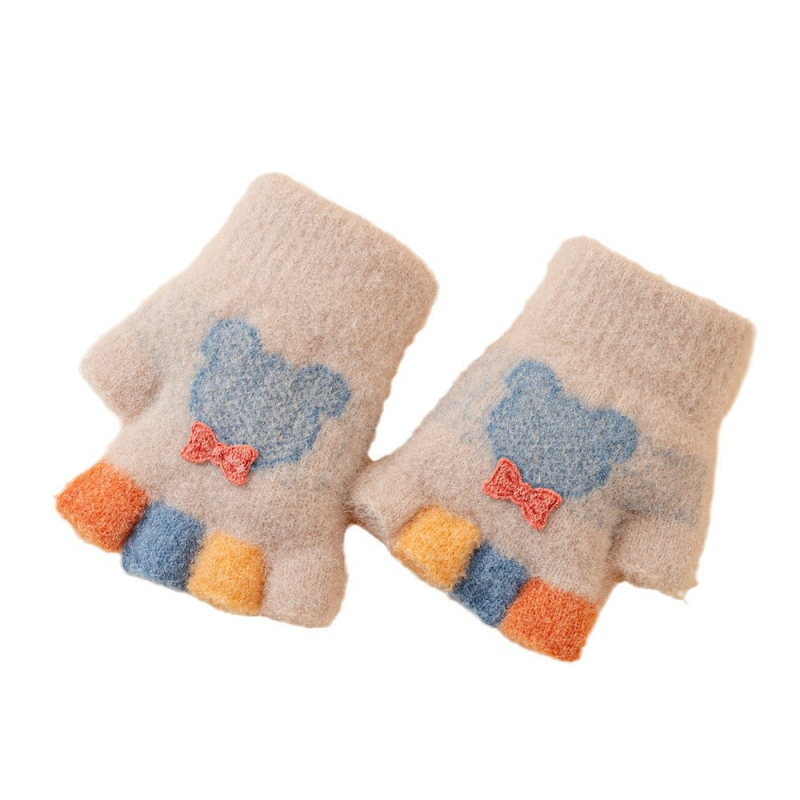 Dječje pletene rukavice s pola prsta, jacquard uzorak, tople zimi