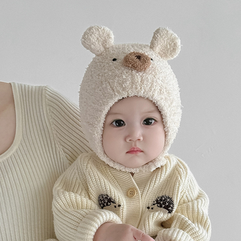 Plišana kapa za bebe s zaštitom uha – kupolasta pletena kapa za zimu, protiv vjetra i topla, za dob 6–12 mjeseci i 1–2 godine