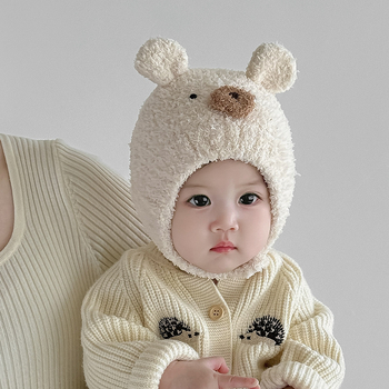 Plišana kapa za bebe s zaštitom uha – kupolasta pletena kapa za zimu, protiv vjetra i topla, za dob 6–12 mjeseci i 1–2 godine