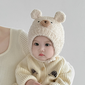 Plišana kapa za bebe s zaštitom uha – kupolasta pletena kapa za zimu, protiv vjetra i topla, za dob 6–12 mjeseci i 1–2 godine